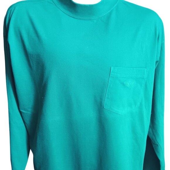 Large Vintage T-shirt Levi's Dockers Mens Teal Mock Neck Long Sleeve Shirt 1990s - Picture 1 of 5